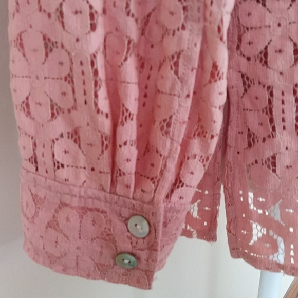 Alfred Dunner Crochet Lace Floral Button Up Blouse w/Tank Top 12 Pink - Picture 8 of 16